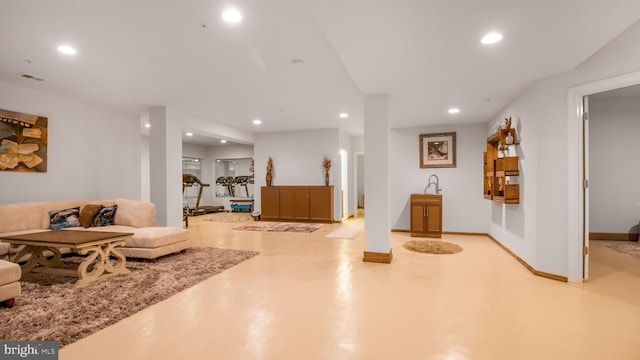 13002 Walkers Ln, Bowie, MD 20721 - living room featuring recessed lighting, concrete flooring, and visible vents