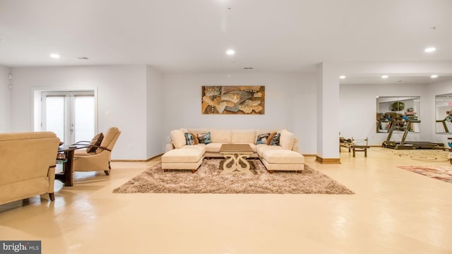 13002 Walkers Ln, Bowie, MD 20721 - living area with recessed lighting, baseboards, and concrete floors