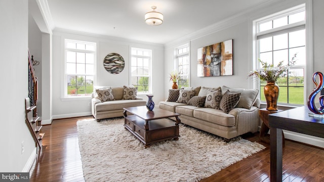 13002 Walkers Ln, Bowie, MD 20721 - living room featuring crown molding, baseboards, and hardwood / wood-style flooring