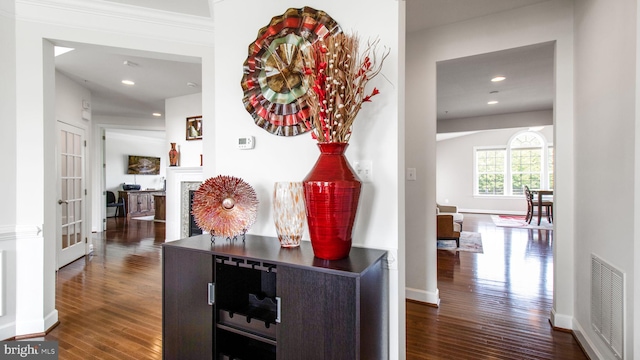 13002 Walkers Ln, Bowie, MD 20721 - corridor featuring visible vents, recessed lighting, dark wood-style flooring, and baseboards