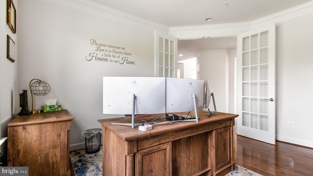 13002 Walkers Ln, Bowie, MD 20721 - office space with baseboards, ornamental molding, and dark wood finished floors