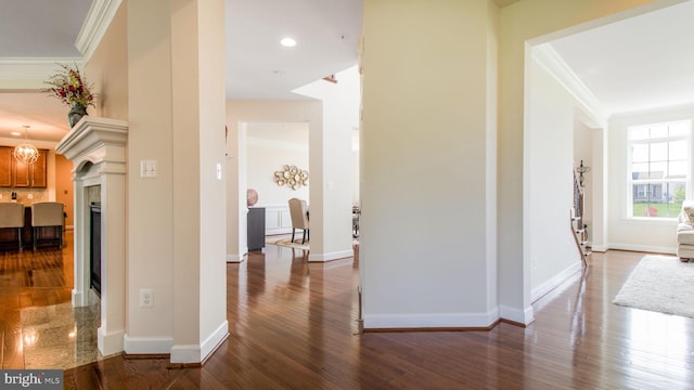13002 Walkers Ln, Bowie, MD 20721 - interior space with crown molding, recessed lighting, baseboards, and dark wood finished floors