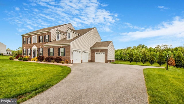 13002 Walkers Ln, Bowie, MD 20721 - view of front of house with driveway, roof with shingles, a front yard, a garage, and brick siding