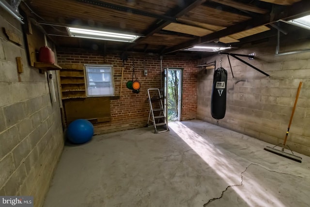 basement with a garage