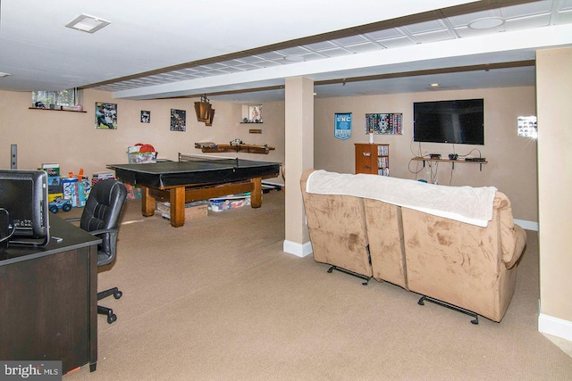 playroom featuring baseboards and carpet