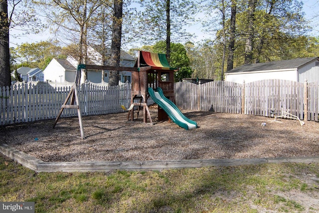 view of play area featuring a fenced backyard