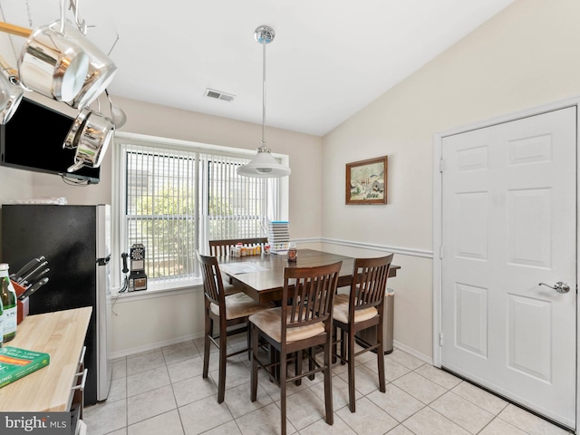 2 Windmill Ct, Columbus, NJ 08022 - dining room with visible vents, baseboards, light tile patterned floors, and lofted ceiling