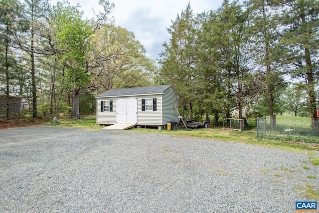 view of outbuilding with an outdoor structure and fence