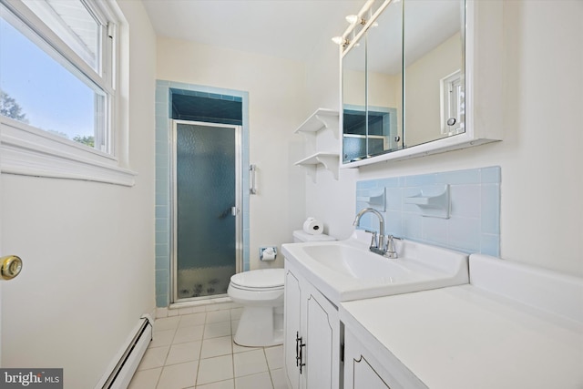 5 Morgan Rd, Aston, PA 19014 - full bathroom with tile patterned floors, vanity, a shower stall, and a baseboard radiator