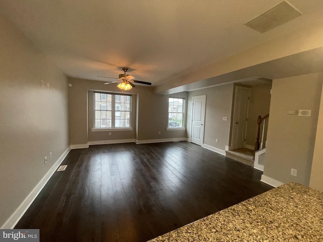 2102 E Oak Rd Unit E2, Vineland, NJ 08361 - unfurnished living room with dark wood-style floors, baseboards, a ceiling fan, and visible vents