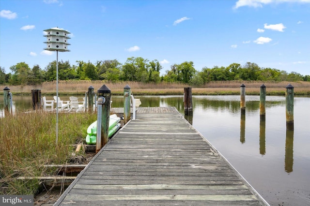 view of dock with a water view