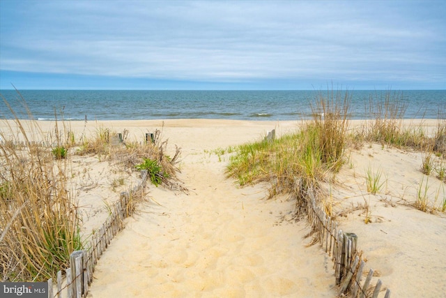 view of water feature featuring a beach view