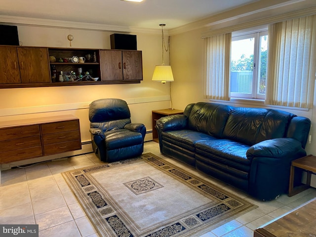 490 Orlando Ave, State College, PA 16803 - living room featuring light tile patterned floors, crown molding, and baseboard heating