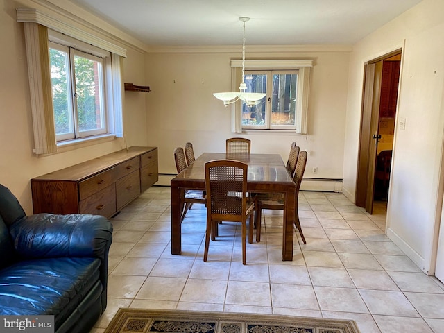 490 Orlando Ave, State College, PA 16803 - dining space with baseboard heating, a baseboard radiator, light tile patterned floors, and baseboards