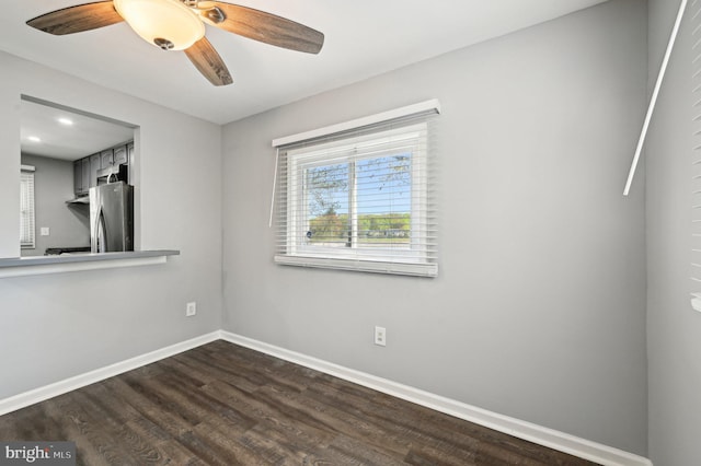 1943 Brookside Dr, Edgewood, MD 21040 - spare room featuring a ceiling fan, baseboards, and dark wood-style floors