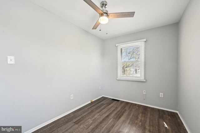 1943 Brookside Dr, Edgewood, MD 21040 - empty room with visible vents, baseboards, dark wood-type flooring, and ceiling fan