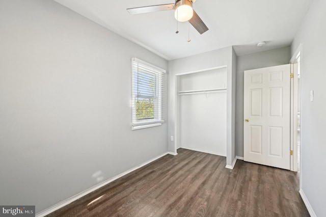 1943 Brookside Dr, Edgewood, MD 21040 - unfurnished bedroom featuring baseboards, a ceiling fan, wood finished floors, and a closet