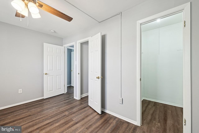 1943 Brookside Dr, Edgewood, MD 21040 - unfurnished bedroom featuring dark wood finished floors, baseboards, ceiling fan, and a closet