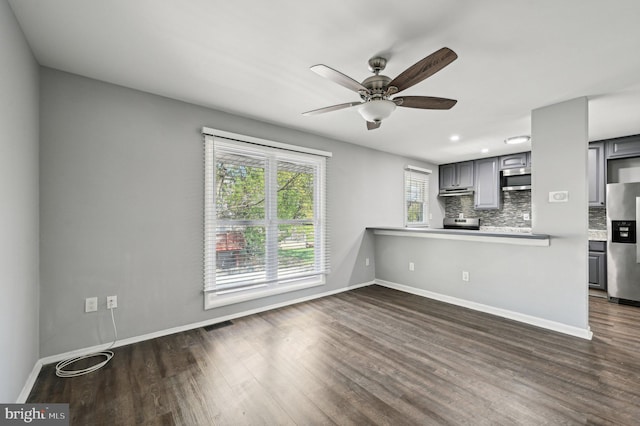 1943 Brookside Dr, Edgewood, MD 21040 - unfurnished living room with a ceiling fan, baseboards, and dark wood finished floors