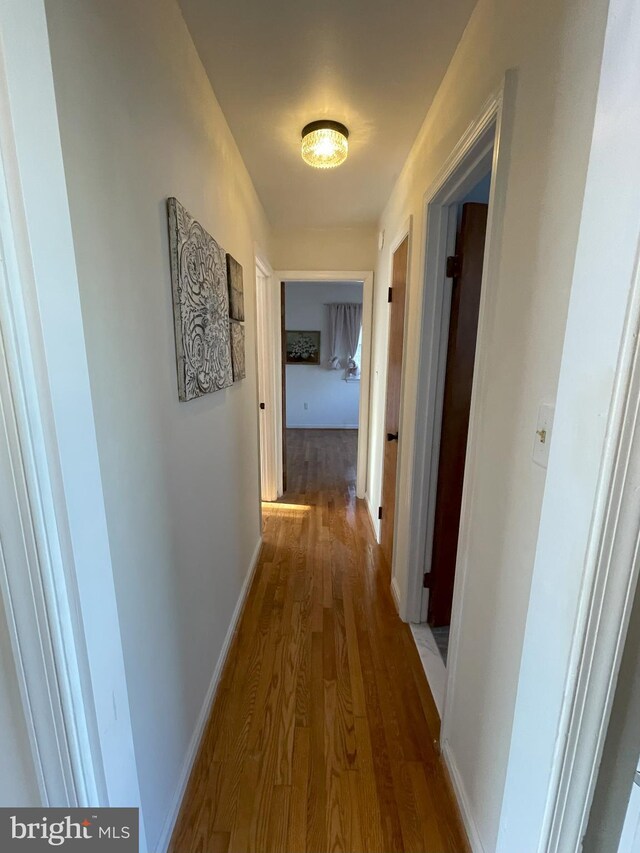 hallway featuring baseboards and wood finished floors