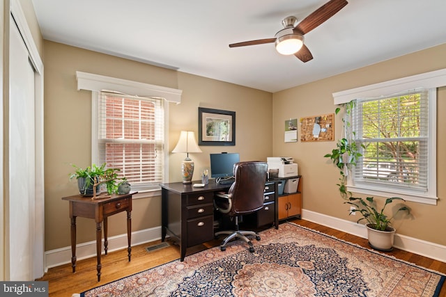 1217 Stafford Ave, Fredericksburg, VA 22401 - office with baseboards, a ceiling fan, and wood finished floors