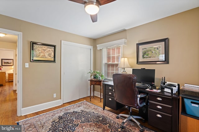 1217 Stafford Ave, Fredericksburg, VA 22401 - home office featuring baseboards, ceiling fan, and wood finished floors