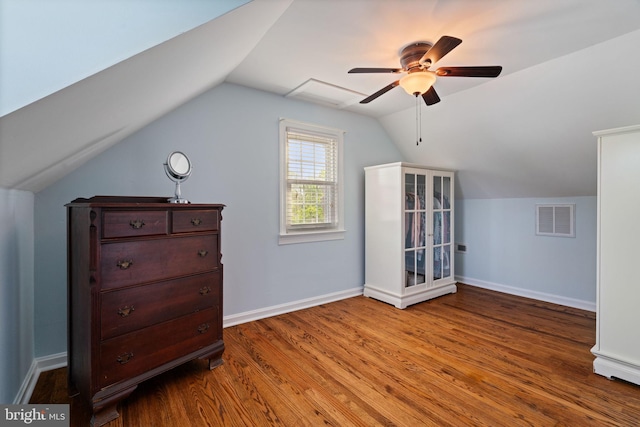 1217 Stafford Ave, Fredericksburg, VA 22401 - bonus room featuring a ceiling fan, baseboards, wood finished floors, vaulted ceiling, and visible vents