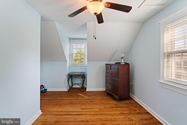1217 Stafford Ave, Fredericksburg, VA 22401 - additional living space with wood finished floors, a ceiling fan, baseboards, and lofted ceiling