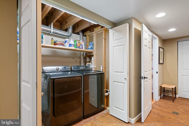 1217 Stafford Ave, Fredericksburg, VA 22401 - clothes washing area with independent washer and dryer, laundry area, light wood-style floors, recessed lighting, and baseboards