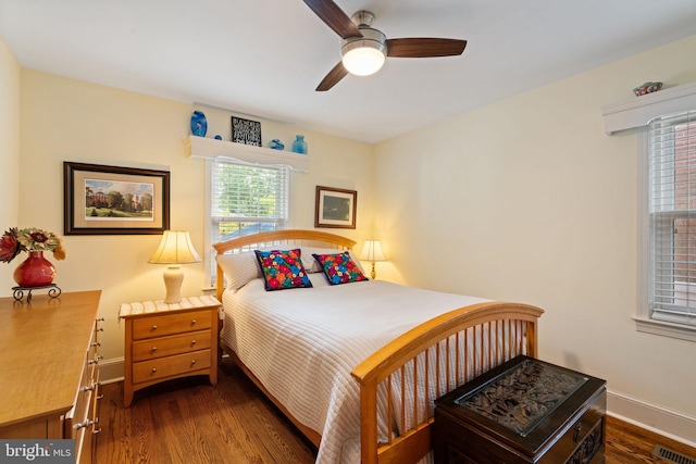 1217 Stafford Ave, Fredericksburg, VA 22401 - bedroom featuring ceiling fan, baseboards, visible vents, and dark wood finished floors
