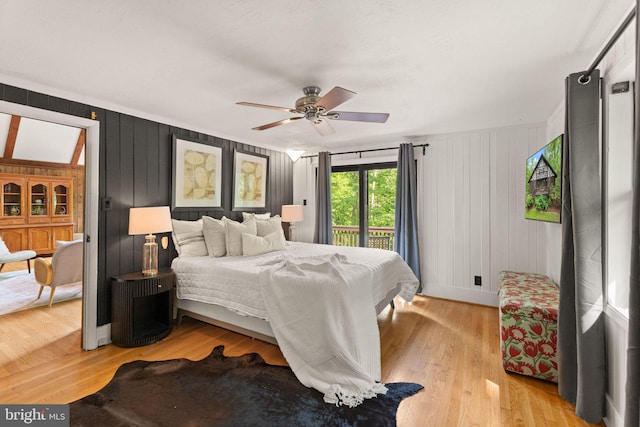 11713 Henderson Rd, Clifton, VA 20124 - bedroom featuring light wood-style flooring, access to exterior, and ceiling fan