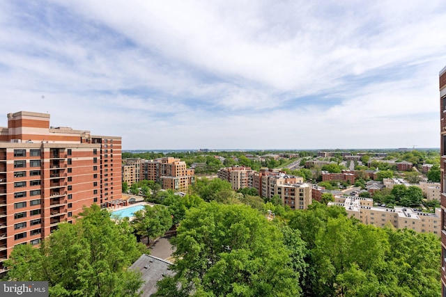 birds eye view of property with a view of city