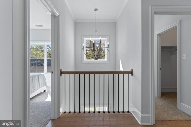 238 N Aberdeen Ave Lot 2, Wayne, PA 19087 - corridor featuring crown molding, carpet floors, baseboards, a notable chandelier, and visible vents