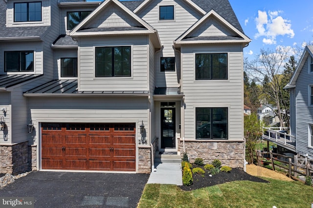 238 N Aberdeen Ave Lot 2, Wayne, PA 19087 - craftsman inspired home with aphalt driveway, fence, an attached garage, a standing seam roof, and stone siding