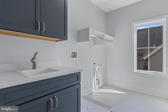 238 N Aberdeen Ave Lot 2, Wayne, PA 19087 - laundry room with hookup for a washing machine, a sink, hookup for an electric dryer, cabinet space, and baseboards