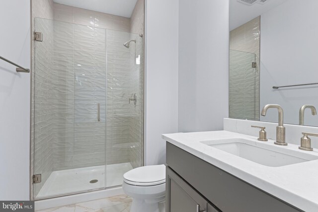 238 N Aberdeen Ave Lot 2, Wayne, PA 19087 - full bath with a shower stall, marble finish floor, visible vents, toilet, and vanity