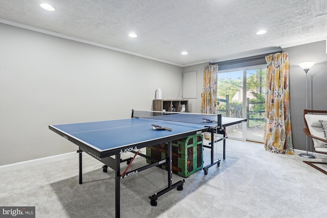 game room featuring baseboards, carpet flooring, and recessed lighting