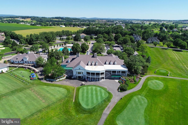 birds eye view of property featuring golf course view