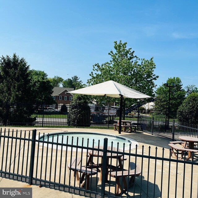 view of pool featuring a fenced in pool, a patio area, and fence