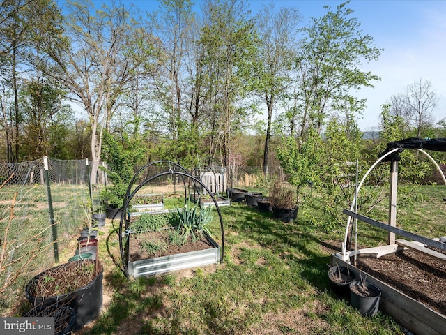 view of yard with fence and a garden