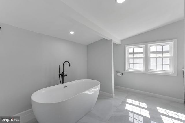 5634 6th St N, Arlington, VA 22205 - full bathroom with a soaking tub, baseboards, recessed lighting, and lofted ceiling