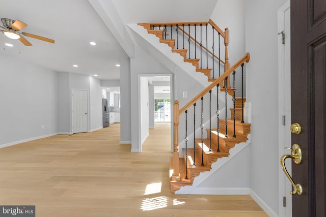 5634 6th St N, Arlington, VA 22205 - foyer featuring light wood-style floors, a ceiling fan, baseboards, and recessed lighting