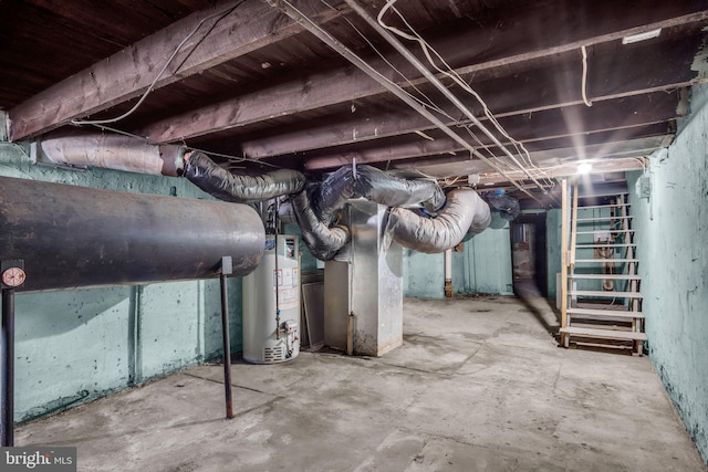 unfinished basement with gas water heater