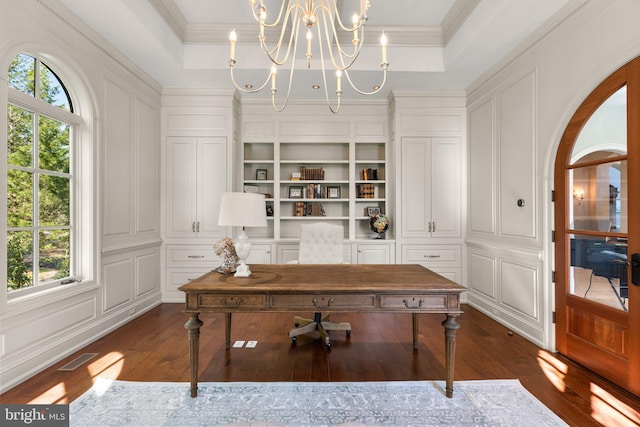 840 Childs Point Rd, Annapolis, MD 21401 - office area featuring plenty of natural light, dark wood finished floors, and an inviting chandelier