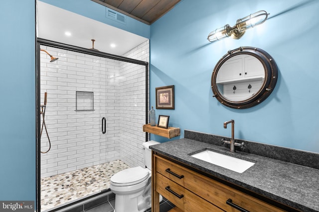 840 Childs Point Rd, Annapolis, MD 21401 - bathroom featuring vanity, toilet, tile patterned floors, a shower stall, and visible vents