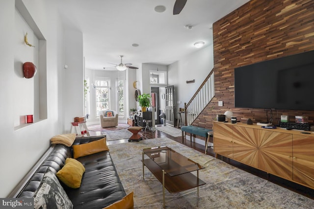2103 Bolton St, Baltimore, MD 21217 - living area with stairs and ceiling fan