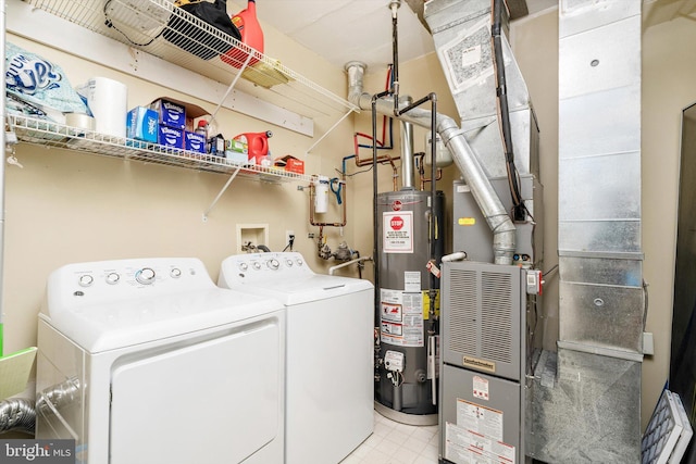 laundry area featuring washer and clothes dryer, gas water heater, and laundry area