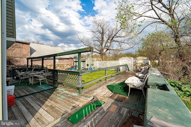 1569 Prospect Ave, Willow Grove, PA 19090 - deck with a fenced backyard, an outbuilding, and a shed