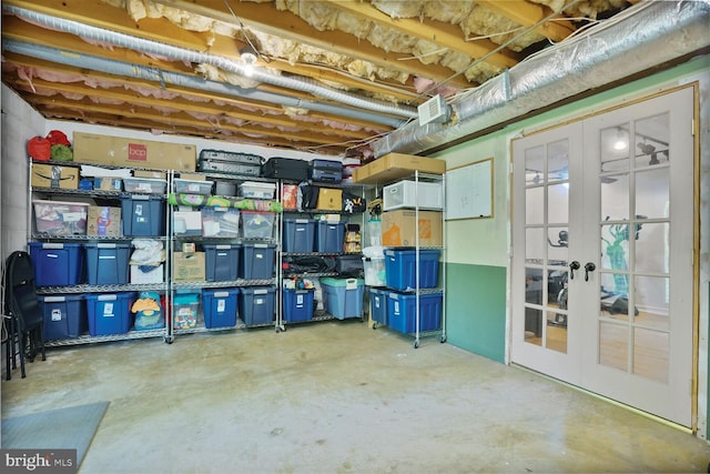 storage room featuring french doors