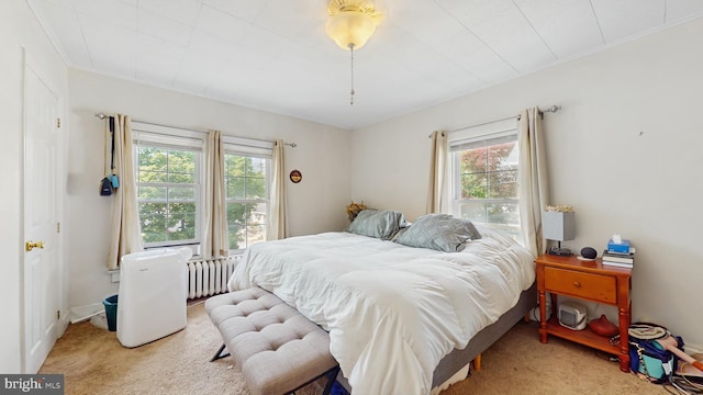 carpeted bedroom with radiator